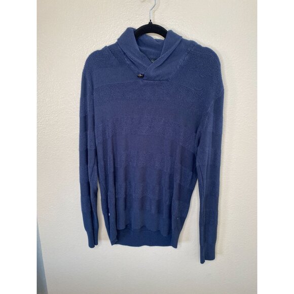 Geoffrey Beene Mens Midnight Blue Shawl Collar Sweater L Acrylic  Ribbed Knit - Picture 1 of 7